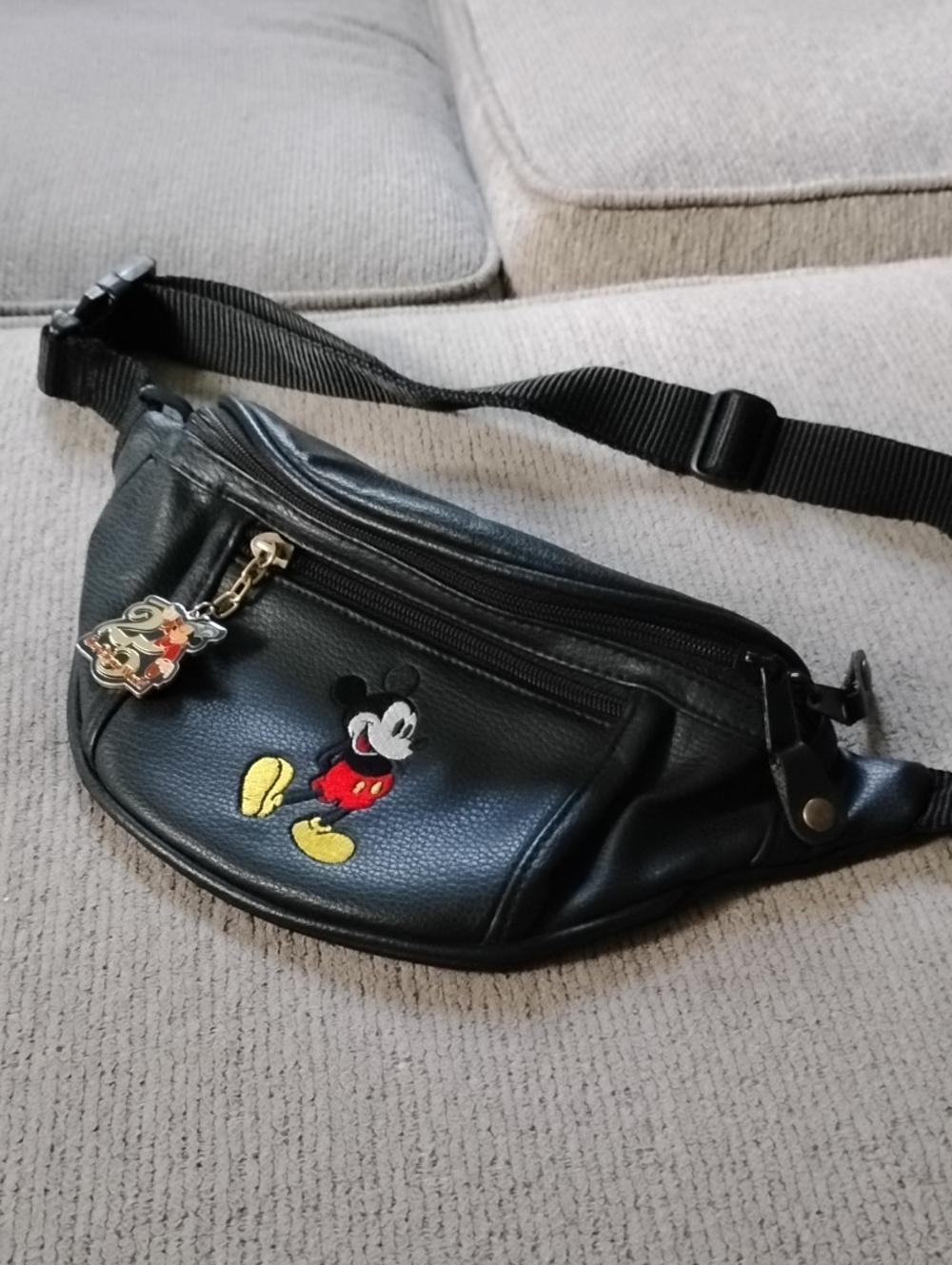 90s Black Mickey Mouse Leather-Style Waist Bag, Disney Fanny Pack